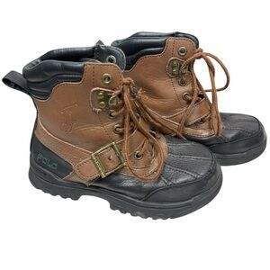 Polo Ralph Lauren Boys Colby Leather Duck Boots Youth Sz 13 Lace Up Buckle Logo